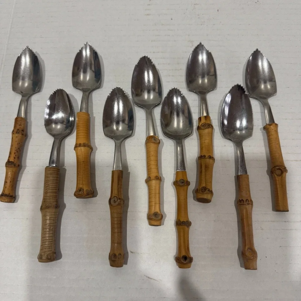 9 Natural Bamboo Handle Stainless Fruit /Grapefruit Spoons 6